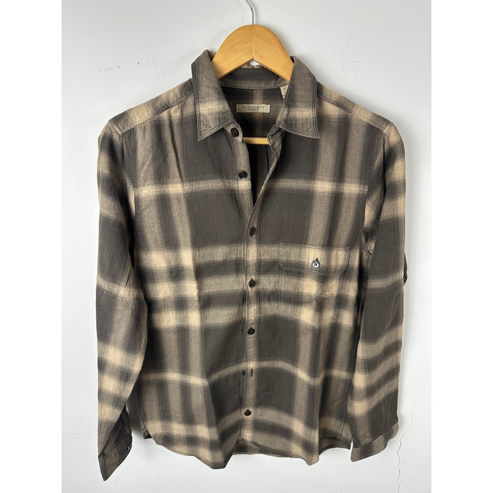 Burberry Brit Mens Brown Ombre Check Plaid Button Down Shirt Small S Cotton